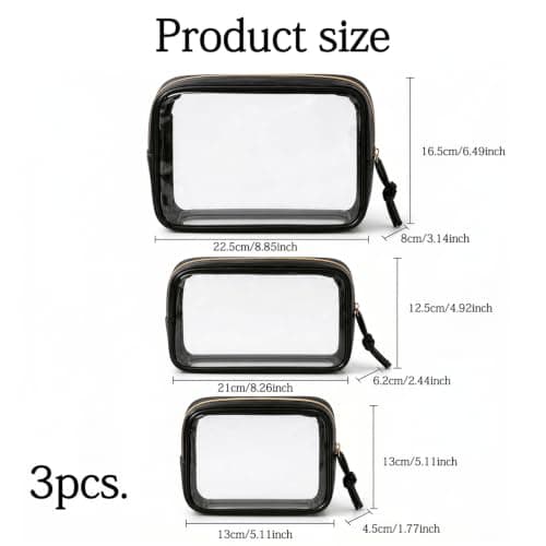 MOTIBACK 3 Pcs Clear Toiletry Bags Makeup Organizer for Travel (Black) — view 4