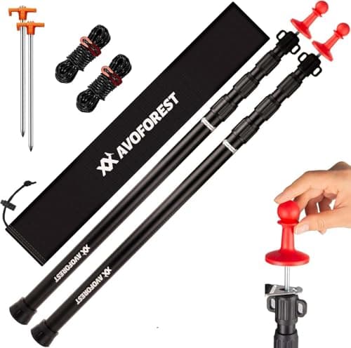AVOFOREST Tent Poles, Telescoping Tarp Poles, Aluminium Adjustable Camping Tent Poles for Tarp with Lightning Protection Cap Awning Poles Set for Canopy Porch Sun Sails Awning, 88-265cm (Black)