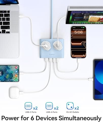 ORICO PD 25W Extension Lead with USB Slots with 2 USB C and 2 USB A Blue — view 3