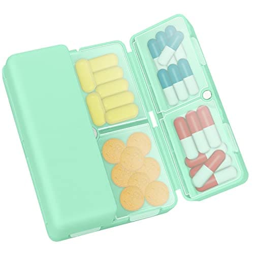 FYY 7 Day Pill Organiser, Travel Tablet Box, [Foldable Design] Weekly Medication Case, Portable Daily Supplements Storage Organizer for Vitamins, Cod Liver Oil, Small-Mint Green