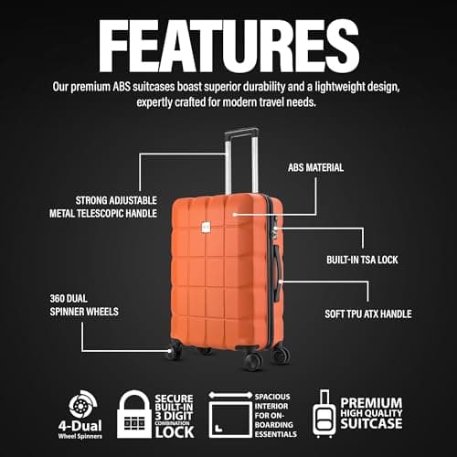 ATX Luggage Medium Suitcase on 4 Dual Spinner Wheels Super Lightweight ABS Hard Shell Hold Check in with Built-in TSA Lock (Orange, 65Liter) — view 2