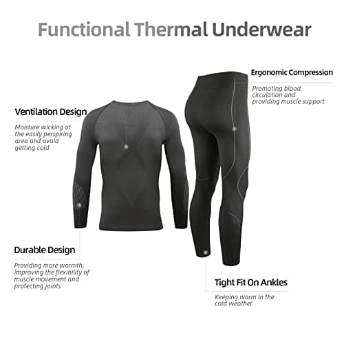 NOOYME Men's Thermals Base Layers Ski Compression Top & Bottoms Set — view 2