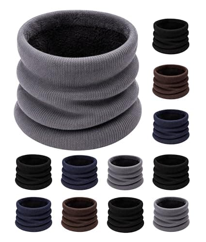 Winter Thermal Neck Warmers, 12 Pack, Fleece Lined Interior Gaiter Warm Scarf Wrap, Mens Womens, 12 Pack Assorted (Black,navy,gray, Coffee), One size