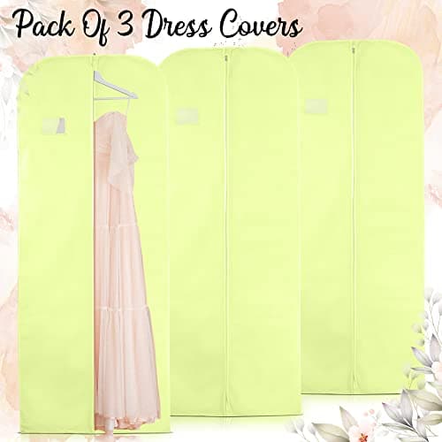 Wedcova Dress Bag | Hanging Garment Bags | Full Length Travel Protector | Wedding Clothes Storage Cover with Zipper for Women | Pack of 3 Covers | 72 Inch | Yellow — view 2