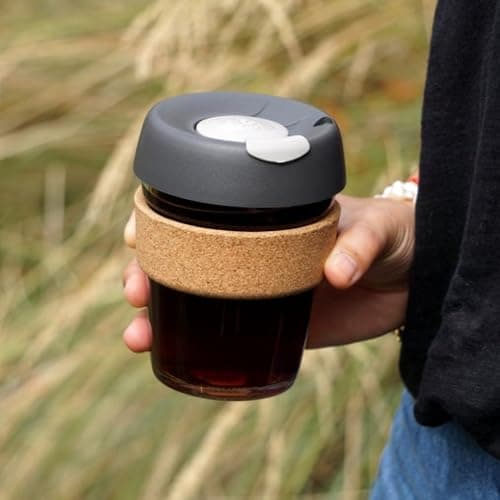 KeepCup Brew Cork - 12oz/340ml Tempered Glass Reusable Coffee Cup/Travel Mug, Natural Cork Band with Splashproof Press Fit Lid - Press — view 5