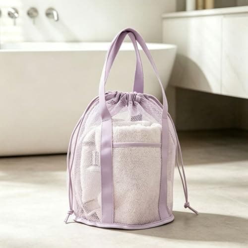 Foldable Mesh Beach Bag Large Waterproof Organizer Quick-Drying Toiletry Storage Pouch Breathable for Swimwear Towels Travel Gym Car 48x39x32cm(B Lavender Purple) — view 6