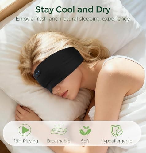 MUSICOZY Sleep Headphones Bamboo Cotton Headband Cool for Side Sleepers — view 3