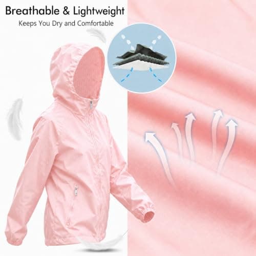 Innfttwo Lightweight Rain Jackets Womens ladies Waterproof Jackets with Hood Packable Raincoat Women for Running Cycling Hiking (UK, Alpha, XS, Regular, Regular, Pink) — view 5