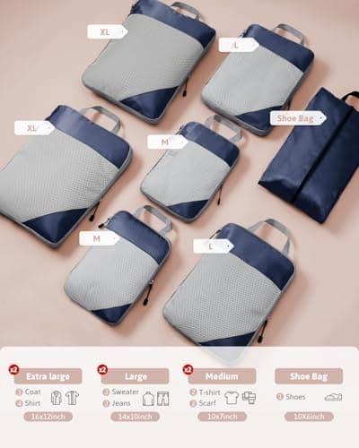 Meowoo 7-Piece Compression Packing Cubes for Luggage, Travel Organisers — view 2