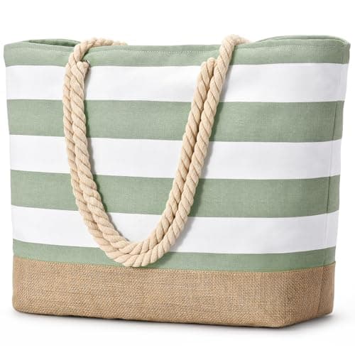 oscaurt Large Beach Bag for Women Waterproof Beach Tote Bag with Zip Holiday Essentials for Women Travel Canvas Shoulder Summer Essentials Pool Shopping