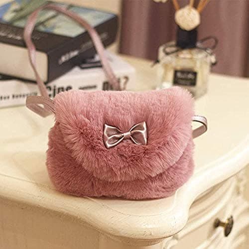 Little Girls Handbag - Cute Bowknot Mini Travel Shoulder Bags Wallet Bag Crossbody Pouch Coin Purse for Keys Cards Fluffy Handbag Adorable Gift for Kids Toddler Girls (Pink) — view 5