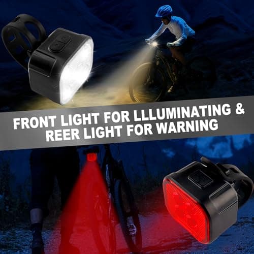 KunHe 10 Pack Bike Lights for Night Riding USB Rechargeable Bike Lights Front and Rear 8+12 Modes Bike Light Set Bicycle Lights Headlight and Taillight Easy to Install — view 6