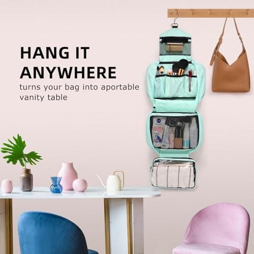 homchen Hanging Toiletry Bag Travel Kit for Men Women, Upgrade Large Capacity Wash Bag Makeup Bag with 4 Compartments, Foldable Compact Size — view 5