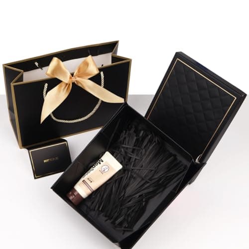Gift Box Set for Presents, Large Textured Paper Box with Ribbon Gift Bag & Lids, Greeting Card Shredded Paper for Valentine’s Day Mother’s Day Birthday Anniversaries Bridal Party(Black) — view 3