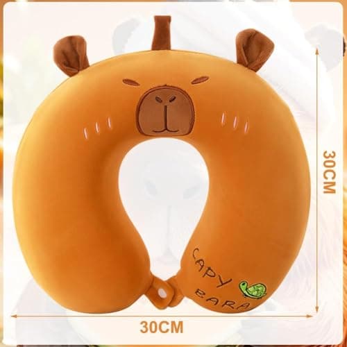 IQEPXTGO Capybara Neck Pillow for Travel, Soft Memory Foam Neck Support Pillows for Adults Kids, U-Shaped Pillow with Adorable Animal Design Travel Pillows for Home, Office, Planes, Trains-Brown — view 3