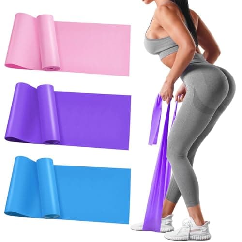 3Pcs Resistance Bands Set - Fitness Exercise Bands, Elastic Bands, Pilates Bands with 3 Resistance Levels, Long Stretch Bands for Yoga, Pilates, Stretching, Strength Training (Pink, Purple, Blue)