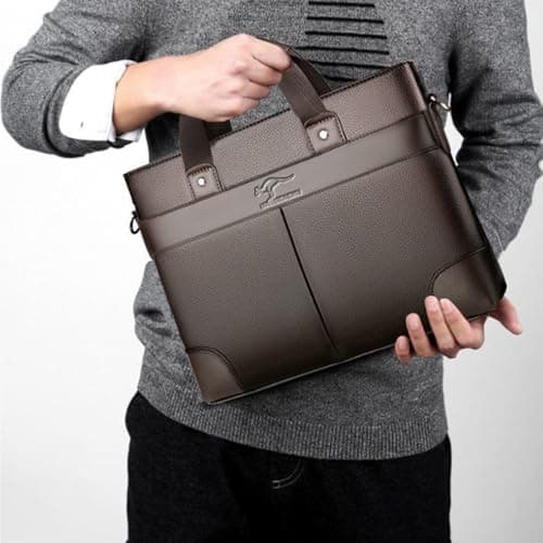 LOCOERDAISHU 15 Inch Laptop Briefcase Messenger Bag for Men Women, Waterproof Laptop Shoulder Bag, Business Laptop Crossbody Daypack for Office Work Travel Outdoor (Brown) — view 3