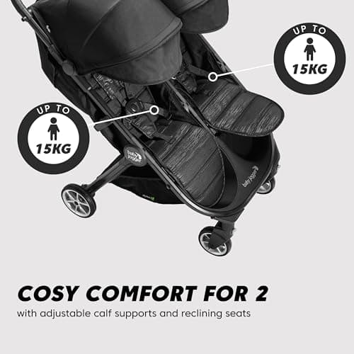 Baby Jogger City Tour 2 Double Travel Pushchair | Lightweight, Foldable & Portable Double Buggy | Pitch Black — view 5