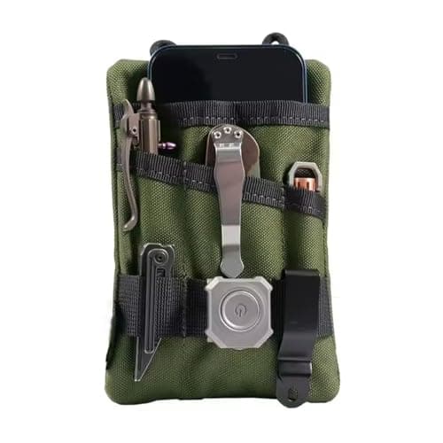 Ieron Small EDC Pocket Pouch,Waxed Canvas EDC Organiser Pouch Small Tool Pouch with 5 Pockets,Small Multi Tool Pocket Organiser for Flashlight Multi Tools Pen Notebook