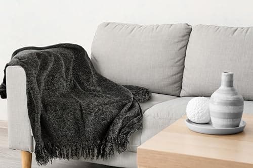Emma Barclay Throw Blanket For Sofas Bed Extra Large Soft Chenille Throws For Settees In Charcoal Throw Fleece Blankets - Darcy Collection 50" x 60" (127cm x 152cm) Charcoal — view 5