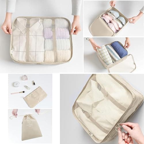 LANSKLBD 6/8 Set Packing Cubes for Suitcases Travel Luggage Packing Organizers,Travel Accessories Essentials Luggage Organizer with Shoe/Tioletry/Laundry Bag (Beige, 6 set) — view 4
