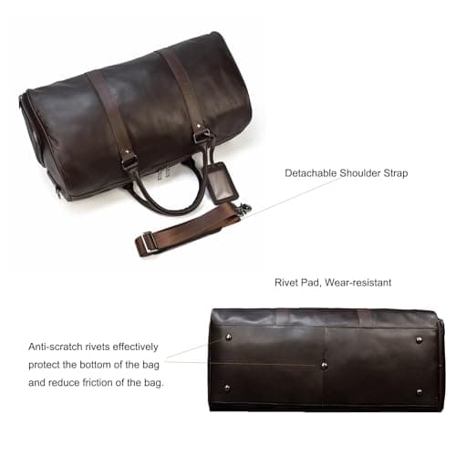 LUUFAN Unisex Leather Travel Duffel Bag Vintage Weekend Bag (Brown-55cm) — view 4