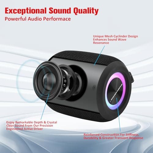 Sumvision Monic Wave Portable Bluetooth Speaker True Wireless Stereo Speakers 3D Sound Enhance RGB 21Hr 1800mAh Long Life Battery Bluetooth 5.4 USB C Fast Charge Drop Protect UK Design UK Tech Support — view 6