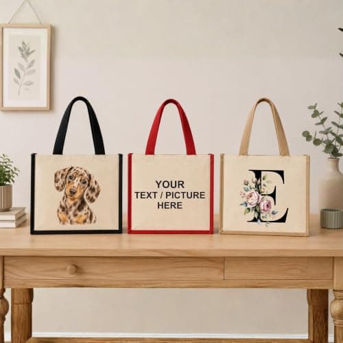 Printshirts Personalised Canvas Tote Bag – Custom Shopping Bag with Image, Logo or Text, Large Reusable Shoulder Bag, Natural Contrast Colour Handles, Personalised Gift Bag Red — view 3