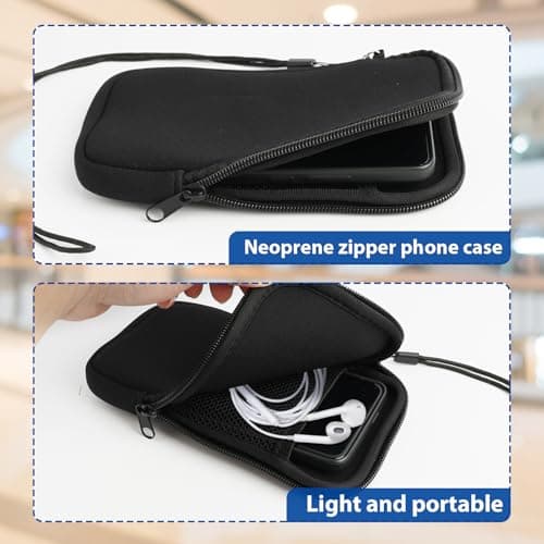 pawpoem Phone Sock,Neoprene Phone Pouch,Mobile Phone Sleeve Case with Zipper, Universal Phone Case for All Kinds of Smartphones, Shockproof and Waterproof Pouch for Travel, Outdoor, Daily Use,Black — view 3