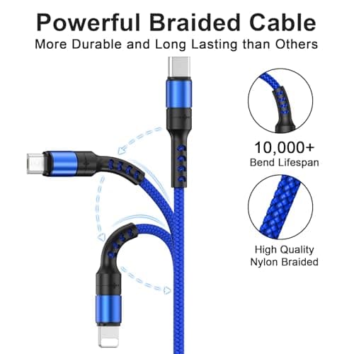 RAVIAD Multi Charger Cable, 3 in 1 Charger Cable 3A USB Fast Charging Cord — view 5