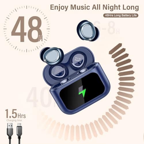 ZYHKON Wireless Earbuds with Smart Touch Screen, Bluetooth 5.4 Sleep Earbuds In Ear with ENC Noise Cancelling Mic, 48H Sleep Headphones with 5 EQ Modes, HiFi Stereo IP7 Waterproof Mini Ear Buds, Blue — view 6