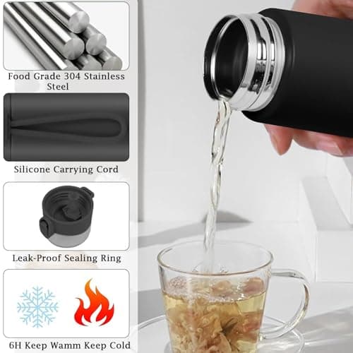 250ml Insulated Small Water Bottle with Straw - 304 Stainless Steel Flask with One-Hand Open Design, Leak-Proof Locking Lid Flask, 4-6 Hours Hot/Cold Retention and Portable for Coffee, Milk(Mint) — view 3