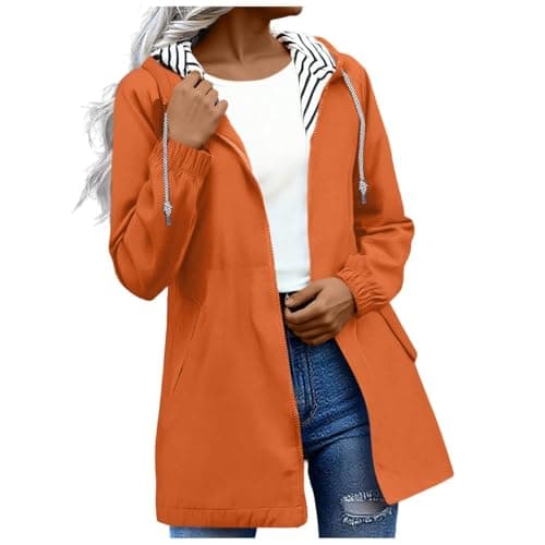 Gkojhj Women's Rain Jacket Lightweight Hooded Long Rain Coat Waterproof Jackets Functional Breathable Windbreaker Jacket Ladies Pack Away Active Outdoor Coats-1