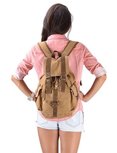 Gootium Canvas Backpack - Vintage Outdoor Rucksack Travel Day Pack, Khaki, Small — view 5