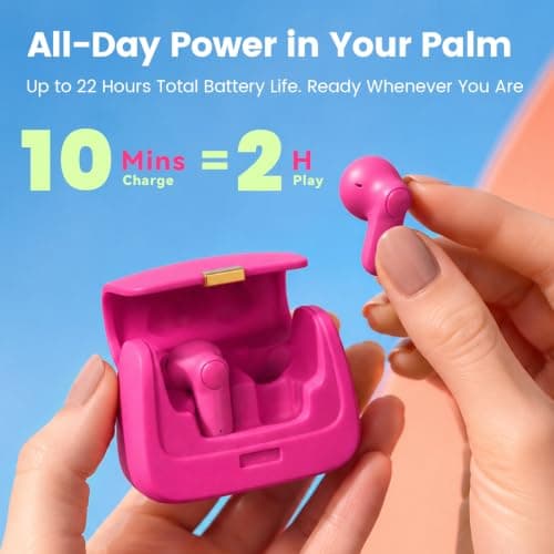 ANCwear Hot Pink Wireless Earbuds, Mini Handbag Charging Case, 22H Playtime — view 4