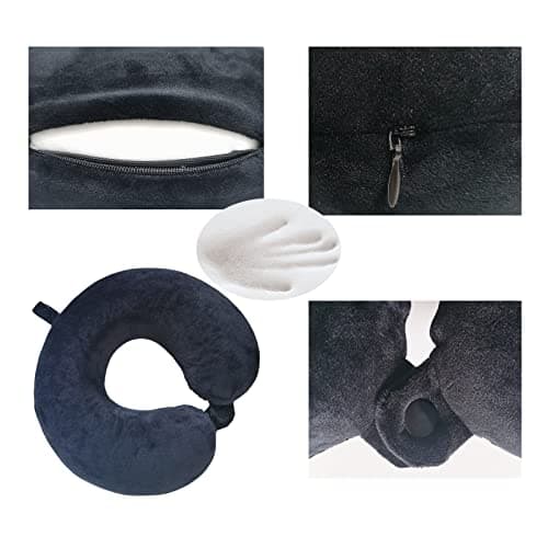 NavoX Travel Pillow Memory Foam Neck Pillow Neck Support Pillow Sleep Mask/Earplug/Pouch, Compact & Lightweight Quick Pack for Camping, Office,Flights(black) — view 3