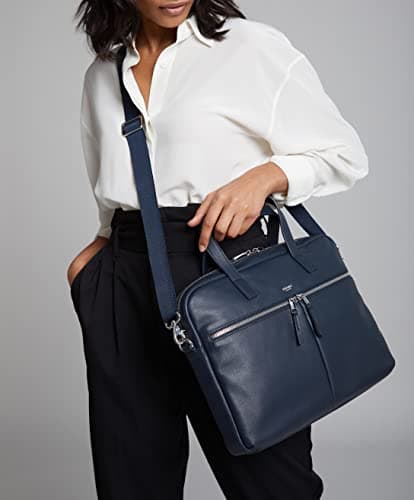 KNOMO Leather Hanover 14 Inch Laptop Briefcase Shoulder Bag Work Bag for Women, Navy — view 2