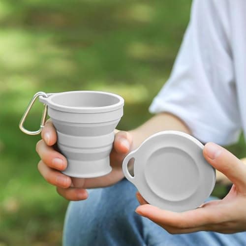 FJDRSIG Collapsible Silicone Cup with Lid Reusable Travel Camping Cup — view 4