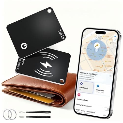 Tukio Smart Air Tracker Card 2 Pack (Black) Works with Apple Find My, Rechargeable Wallet Tracker with Wireless Charging, Ultra Thin IP68 Waterproof Bluetooth Tag Locator for Luggage, Passport & Keys