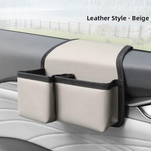 HomeVortex Car Storage Bag Leather Waterproof Vehicle Side Door Organizer(Leather - Beige) — view 2