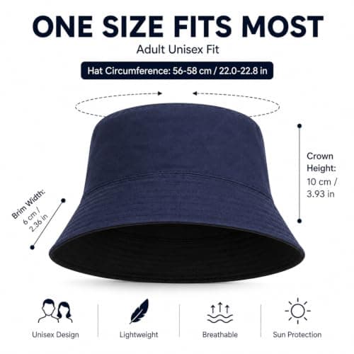 Reversible Bucket Hat UPF50+ Sun Protection - Classic Solid Colour Wide Brim Foldable Summer Sun Hat, Lightweight Fisherman for Women and Men, Beach Fishing Hiking Festival Travel (Navy Blue) — view 2