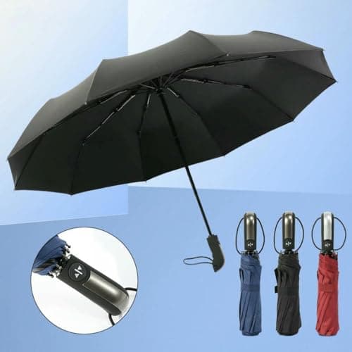 XYNM umbrellas for rain 10-rib Automatic Folding Umbrella Vinyl Coated Windproof Rainproof Large Travel Business And Outdoor Use-brown-iron-8k — view 2