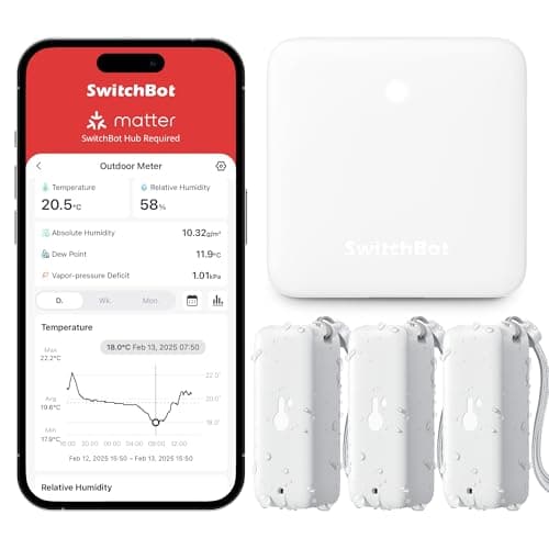 SwitchBot WiFi Thermometer Hygrometer 3 Pack with Hub Mini, IP65 Indoor Outdoor Thermometer Wireless, Humidity/Temperature/Dewpoint/VPD/Absolute Humidity Sensor with Smart Alerts, Works with Alexa