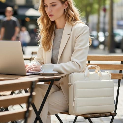 TECOOL 13 14 inch Laptop Bag Case 360 Protective with Shoulder Strap, Beige — view 3