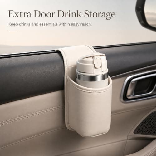 Leather Car Door Cup Holder, PU Wide-Mouth Drink Organizer (Grey) — view 2