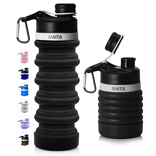 ONTA Collapsible Water Bottle- BPA Free Silicone Foldable Water Bottle for Travel, FDA Approved Food-Grade Silicone Portable Leak-Proof Travel Water Bottle, 20oz Black