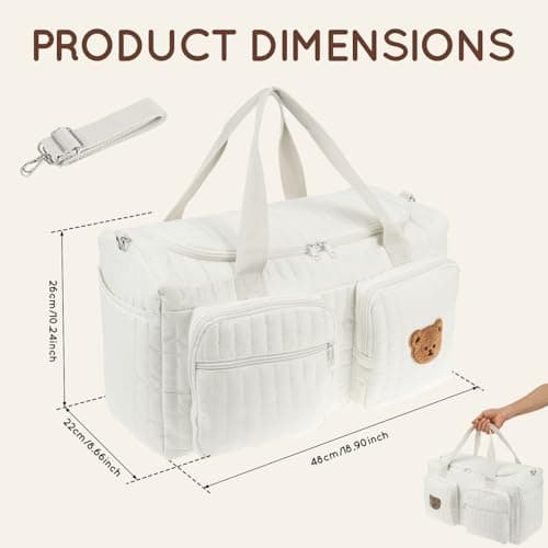 GWCYMYD Large Baby Hospital Bag, Baby Changing Bag, Soft Maternity Bags with Cotton Padding & Multiple Pockets Essential Nappy Bags for Mum, Lightweight Travel Overnight Holdall Shoulder Strap(White) — view 2