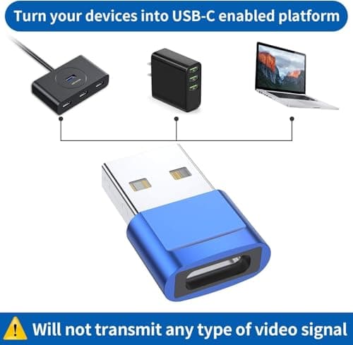 USB C to USB Adaptor, Type C Adapter, Type C Female to USB Male Converter with 5Gbps Data Transfer & Fast Charging, Compatible with All Devices with Laptop, PC, Power Bank (Blue) — view 2