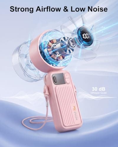 KinYiLO Portable Handheld Fan with 4000mAh Battery – 100-Speed Rechargeable Personal Cooling Fan, 16-Hour Runtime, 3-in-1 Desk & Handheld & Tilt Fan, Ultra-Quiet for Travel Beach Office, (Pink) — view 3