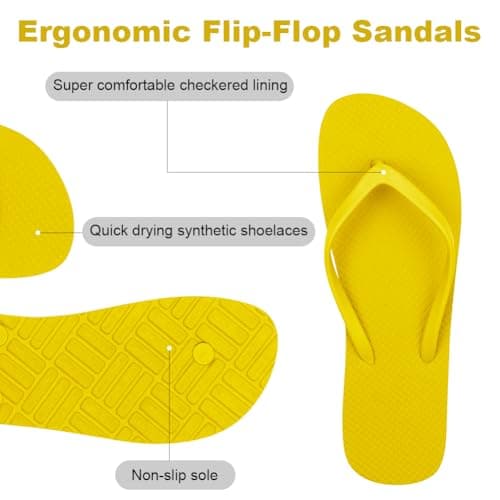 Aomig Unisex Flip Flops Ladies Girl Men Flatform Beach Flip-Flop Slim Rubber Flip Flops Women's Yoga Mat Comfortable Beach Platform Sandals Slip-Resistant Flat Flip Flops(Yellow-UK Size-8-8.5) — view 3